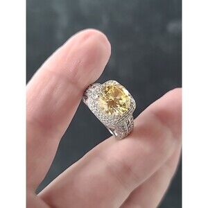 925 Sterling Silver Lemon Citrine & CZ Accent Statement Ring, Size US 7.25